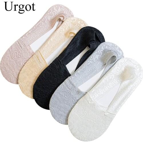Urgot 5 Pairs Summer New Style Japanese Style Boat Socks Women Silicone Non-Slip Bottom Lace Invisible Thin Socks Womens Socks