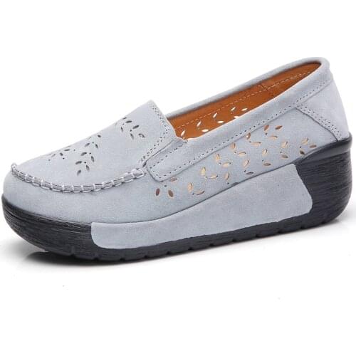 Wedge Heel Thick-soled Summer Shoes 2021 New Comfortable and Breathable Cow Suede Casual Flat Shoes High-quality Womens Shoes