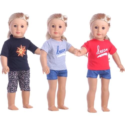 Best Sweet Children Gift 3 Casual Short Sleeve Suit For 18 Inch American Doll & 43 Cm Born Doll