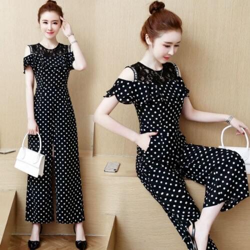 Trendy Stitching Off Shoulder Rompers Womens Jumpsuit Combinaison Femme Stylish Dot Overalls Female Summer Clothes For Women