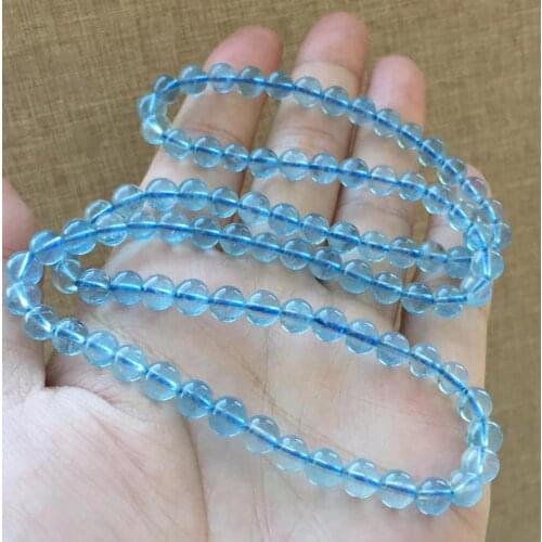 100% Natural Blue Ice Aquamarine 3 Laps Clear Round Beads Bracelet 6mm Women Men Crystal Healing Stone Gift AAAAA