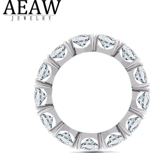AEAW Solid 14K 585 White Gold 3mm 4mm 5mm DF Color Engagement Ring Wedding Moissanite Full Enternity Diamond Band For Women