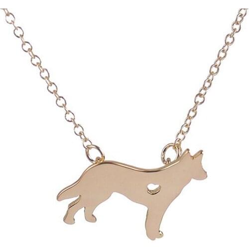 Wholesale 10Pcs New German Shepherd With A Heart Pendant Animal Pet Necklace Gold-color Dog Tags Link Chain Men Women Jewelry
