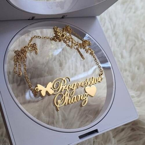 Noelia Personalized Custom Name Heart Butterfly Pendant Necklace Stainless Steel Chain Necklace for Women Fashion Jewelry Gift