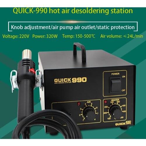 Quick 990 ESD Hot Air Desoldering Station Led Soldering Station Knob Temperature Adjustment Air Pump Type Station 320W