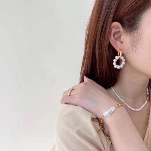 Rispada EH30453-G3 French elegant natural pearls earrings