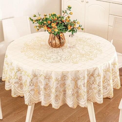 Table Cloth Round Waterproof Anti-scalding 150/180/210cm European Pvc Hot Stamping Tablecloth Coffee Table Hollow Table Cover