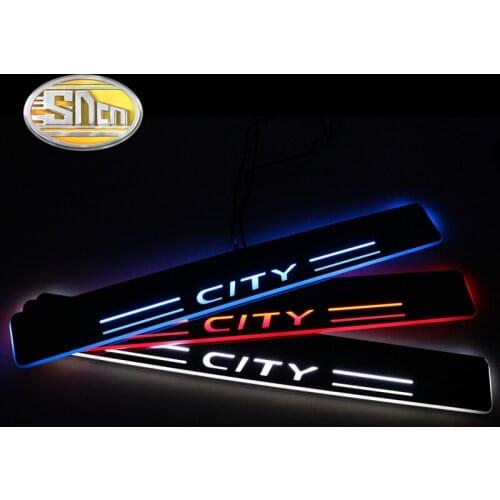 SNCN 4PCS Car LED Door Sill For Honda City 2012 2013 2014 2015 Ultra-thin Acrylic Dynamic LED Welcome Light Scuff Plate Pedal