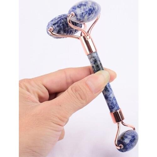 Sodalite Sawtooth Big Double Head Jade Roller Face Massage Tool Body Eye Neck Gua Sha Healing Stone Health Care Beauty Massager
