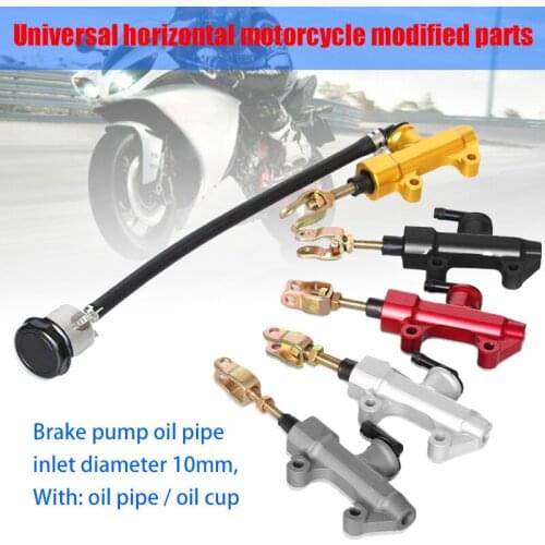 Universal Horizontal Motorcycle Modified Parts Brake+29cm Oil Pipe+Oil Cup Inlet Diameter 10mm CNC Aluminum Alloy Rear Pump Kit