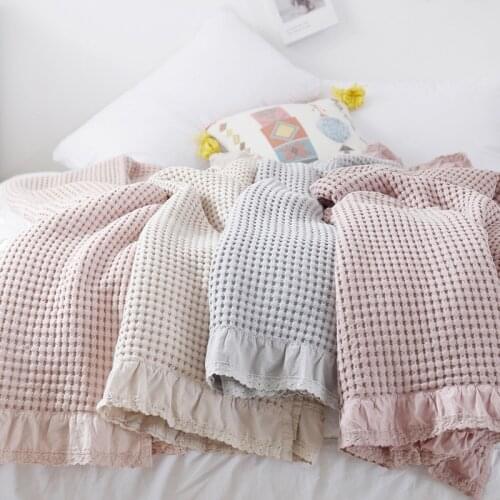100% Cotton Waffle Nap Super Soft Cozy Throw Blanket Modern Lace Blankets for Couch Throw Travel Towel Quilt Sofa Cover