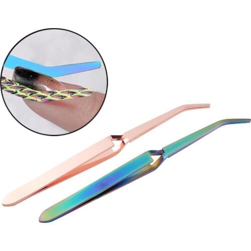 Rose Gold UV Gel Nail Shaping Tweezers Stainless Steel Rainbow Nail Clip C Curve Pincher Manicure Tools Nail Art Pinching Clamp