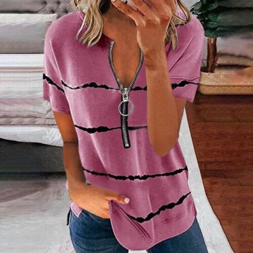 Striped Harajuku T Shirt Women Summer Short Sleeves Tops Stitching Zipper Design T-shirt Pullover T Shirt Female Camisole