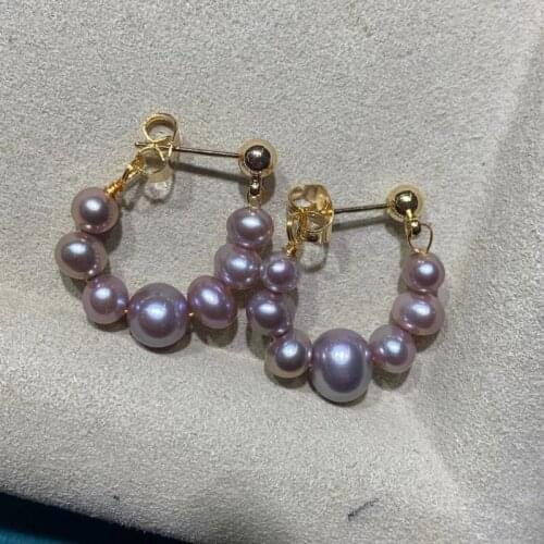 Fashion 2021 hot sell natural purple color natural sweet water pearl women loop earring high quality gold plated jewelry bridal