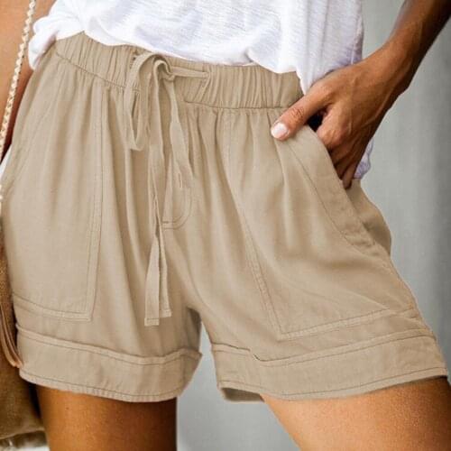 2021 New Women High Waist Pockets Bottoms Solid Color Elastic Waist Loose Shorts for Summer