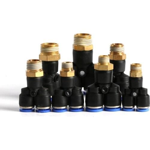 10Pcs Pneumatic Fitting 3/8"PT 16.5mm OD male thread to 6mm Tube push in Y Shaped Tee Air Coupler Connector Fittings