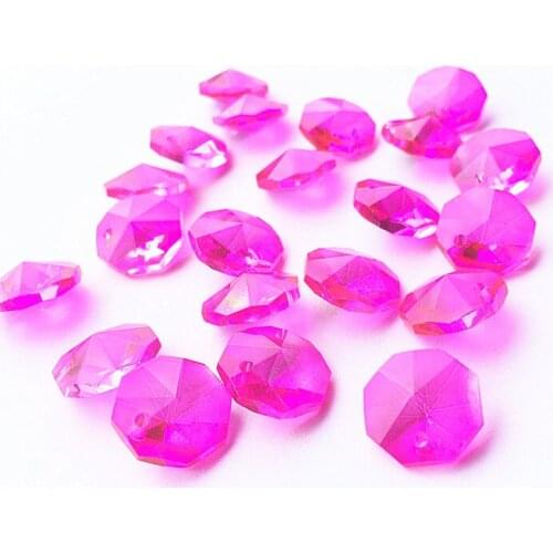 14mm Fuchsia Octagonal Bead Curtain DIY Material Window Car Decorate Accessories Chandelier Crystal Prisms Hanging Pendant Parts