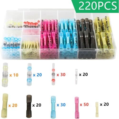 220Pcs Set Heat Shrink Wire Connectors Solder Sleeves Waterproof Fast Butt Terminals Terminator Electrical Electrician SST