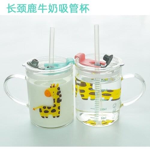 250ml Breakfast Milk Cup Microwave Heating Cartoon Fawn Straw Cup Creative Scale Childrens Water Cup Glass Water Bottle