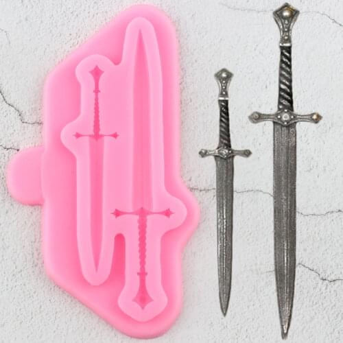 3D Knight Battle Swords Silicone Molds Baby Birthday Cake Border Fondant Mold DIY Cake Decorating Tools Candy Chocolate Moulds