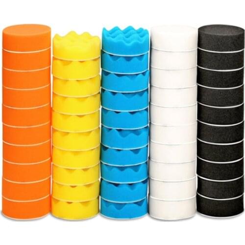50pcs 3 Inch/75mm Diameter Car Polishing Sponge Pads Discs Car Cleaning Buffing Waxing Tool For Car Polisher Drill Adapter