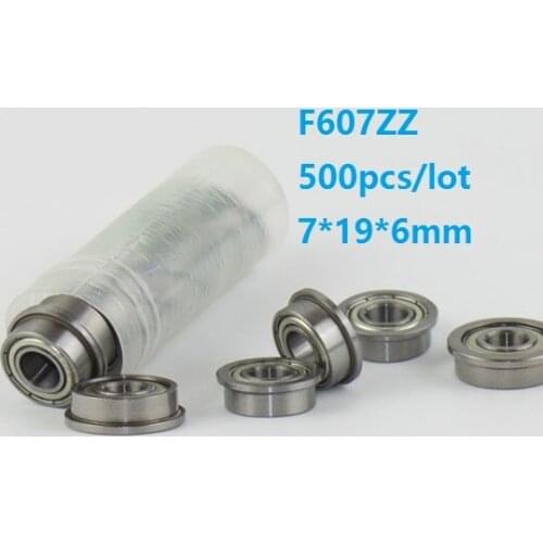 500pcs/lot 7x19x6mm F607ZZ F607Z F607 Z ZZ F607-ZZ Flange Deep Groove Ball Bearing Miniature mini 7*19*6mm