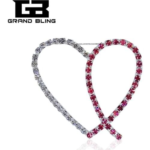 Grandbling Classic Design of Handmade Rhinestone Pink Ribbon Heart Brooch Pin