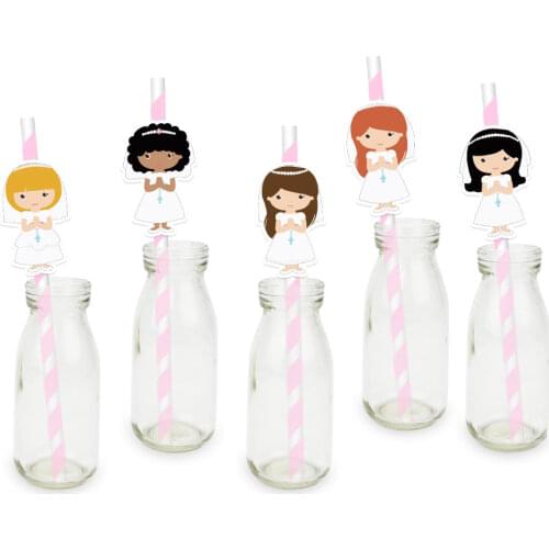 My First Communion Straw For Paper Straws Birthday Party Festive Supplies Decoration Paper Drinking Straws Event Supplies 25PCS