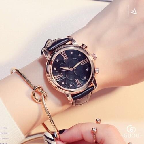 GUOU Luxury Crystal Watch Women Watches Roman Numerals Womens Watches Leather Clock saat montre relogio feminino reloj mujer