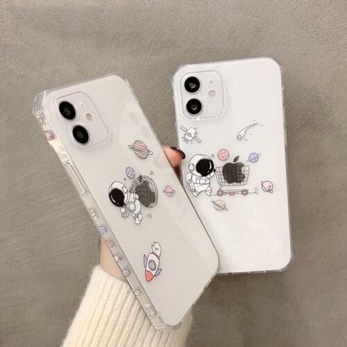 Moskado Astronauts Design Phone Case For iPhone 12 Pro 11 Pro Max X XR XS Max 7 8 Plus SE 2020 Transparent Soft TPU Back Cover