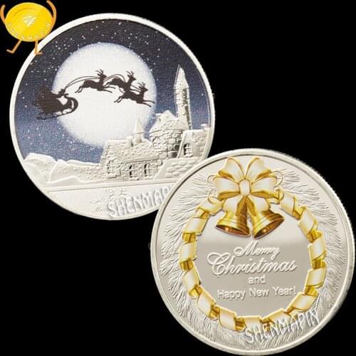 Color Starry Sky Christmas Eve Commemorative Coin Crazy Sled Merry Christmas Coins Collectibles New Years Eve Gifts 999 Silver