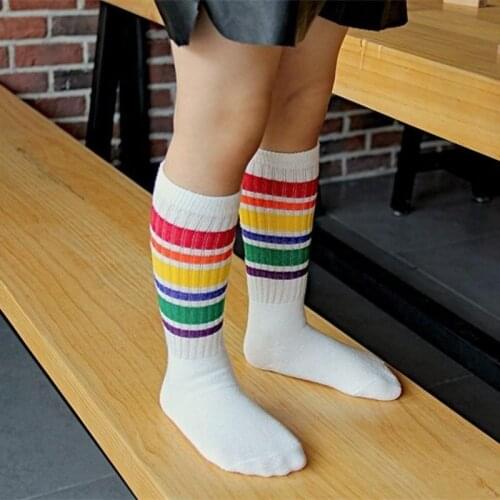 Kids Knee High Stripe Cotton Socks Girls Boys Football Sports School White Socks Skate Children Baby Long Tube Leg Warm