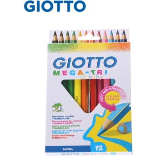 Giotto Mega-Tri Pouch 12 Maxi pastelloni coloured-Crayons Resistant,12 Colori Punta 5,5mm Pastel Crayons pastelloni