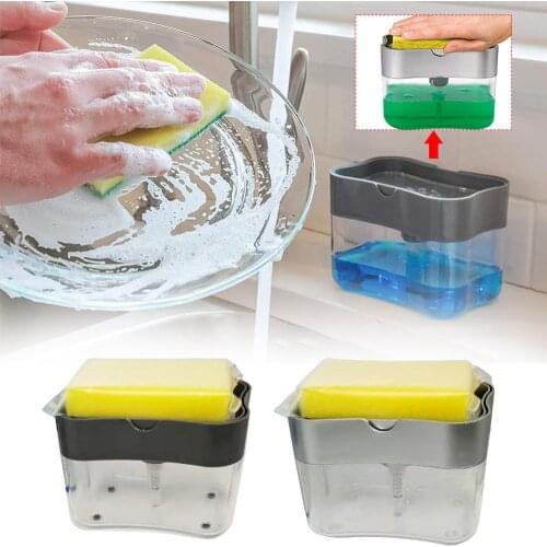 HOT Soap Pump Dispenser With Sponge Holder 2-in-1 Liquid Dispenser Container Hand Press Soap Organizer Kitchen Cleaner Tools