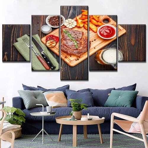 Canvas Painting Modern 5 Piece Pork Chop Snacks Pictures Printed Home Decoration Food Poster For Living Room Hot Sale Wall Art