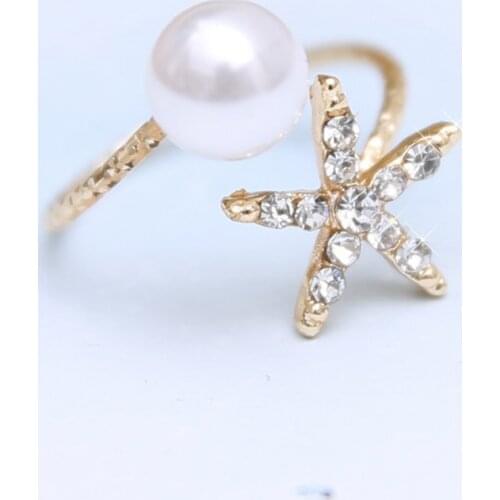 Fashion Starfish Pearl Opening Rings Women Daisy Flower Butterfly Feather Adjustable Ring Girl Wedding Party Exquisite Jewelry