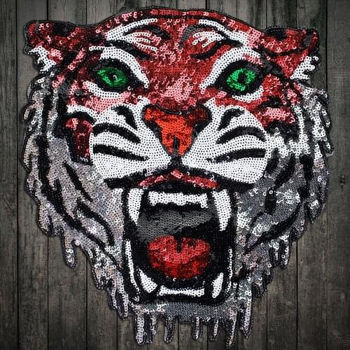 2 piece Embroidery new large patches stick applique cartoon tiger head patch clothing textiles clothing diy craft decoration