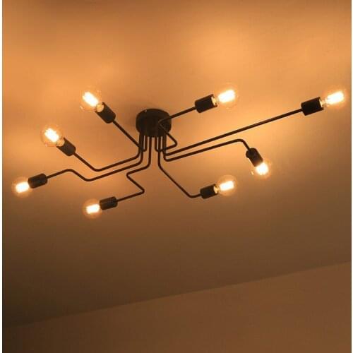 Wrought iron 4/6/8 heads Multiple rod ceiling dome lamp personality retro cafe bar 90-230V drawing room ceiling light