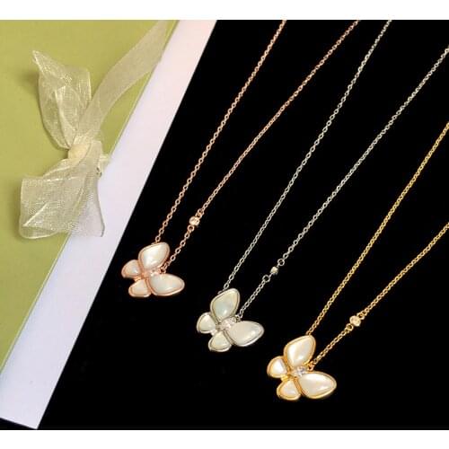 Fashionable classic Butterfly Pendant Necklace copper Fritillaria shining clavicle chain elegant jewelry