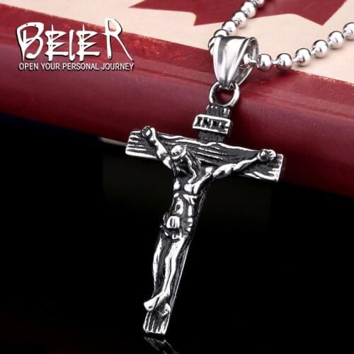 Beier new store 316L Stainless Steel pendant necklace jesus cross pendant personality religion pendant jelwery LLBP8-083P