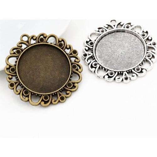 New Fashion 5pcs 25mm Inner Size Antique Silver Plated and Bronze Vintage Style Cabochon Base Setting Charms Pendant