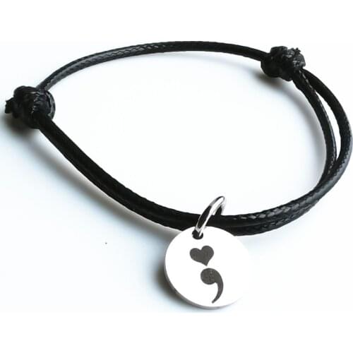 2019 Newest Awareness Bracelets Suicide Depression Awareness Pause Heart Semicolon Rope Bracelets for Gift YLQ7318