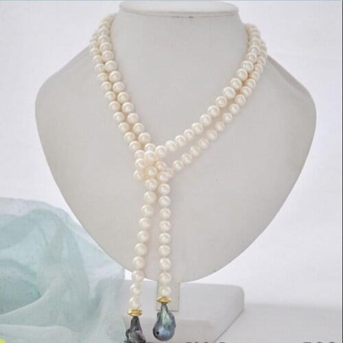 FREE shipping>>> >>22mm black keshi baroque white round freshwater pearl necklace 45inch (z6785) 6.07