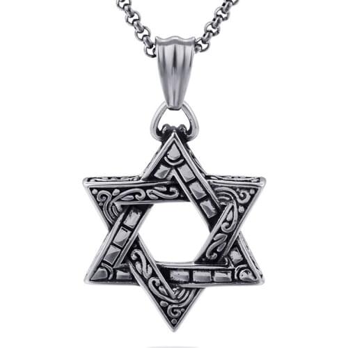 Hip-hop hollow retro titanium steel , tide male stainless steel , six-pointed star pendant