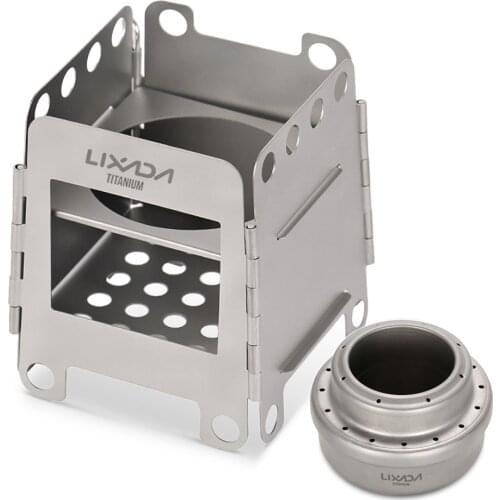 Lixada Portable Titanium Stove Lightweight Folding Wood Stove Pocket Stove with Mini Alcohol Stove for Outdoor Camping Picnic
