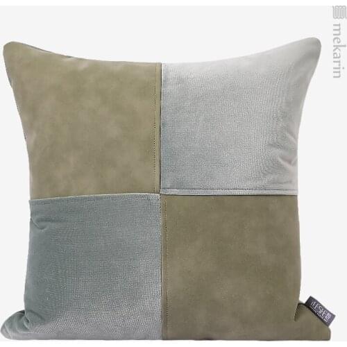 Nordic model room bedside pillow living room bedroom pillowcase modern gray green square stitching suede square pillow villa
