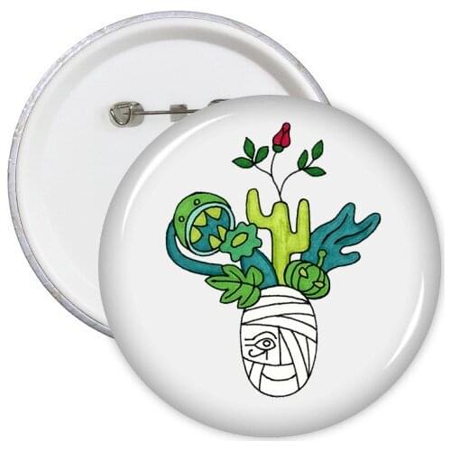 Horus Botany Mummy Plant Cactus Round Pins Badge Button Clothing Decoration 5pcs Gift