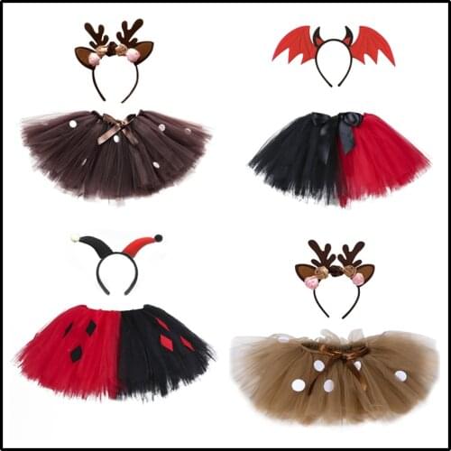 Fluffy Brown Deer Girl Tutu Skirt Christmas Costume Kids Reindeer Tulle Skirt for Halloween Carnival Children Outfit 1-14 Years
