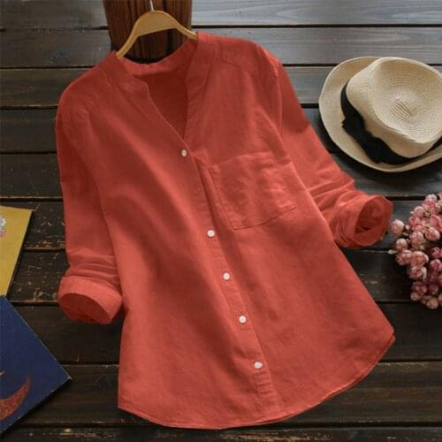 2021 Fashion Pockets Oversized Corduroy Shirts Women Cotton Linen Casual Solid Long Sleeve Shirt Blouse Button Down Tops
