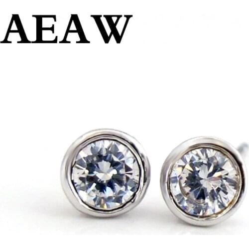 Solid 14K White Gold 0.5ct 1ct EF Push Back Stud Earrings Test Positive Moissanite Diamond For Women